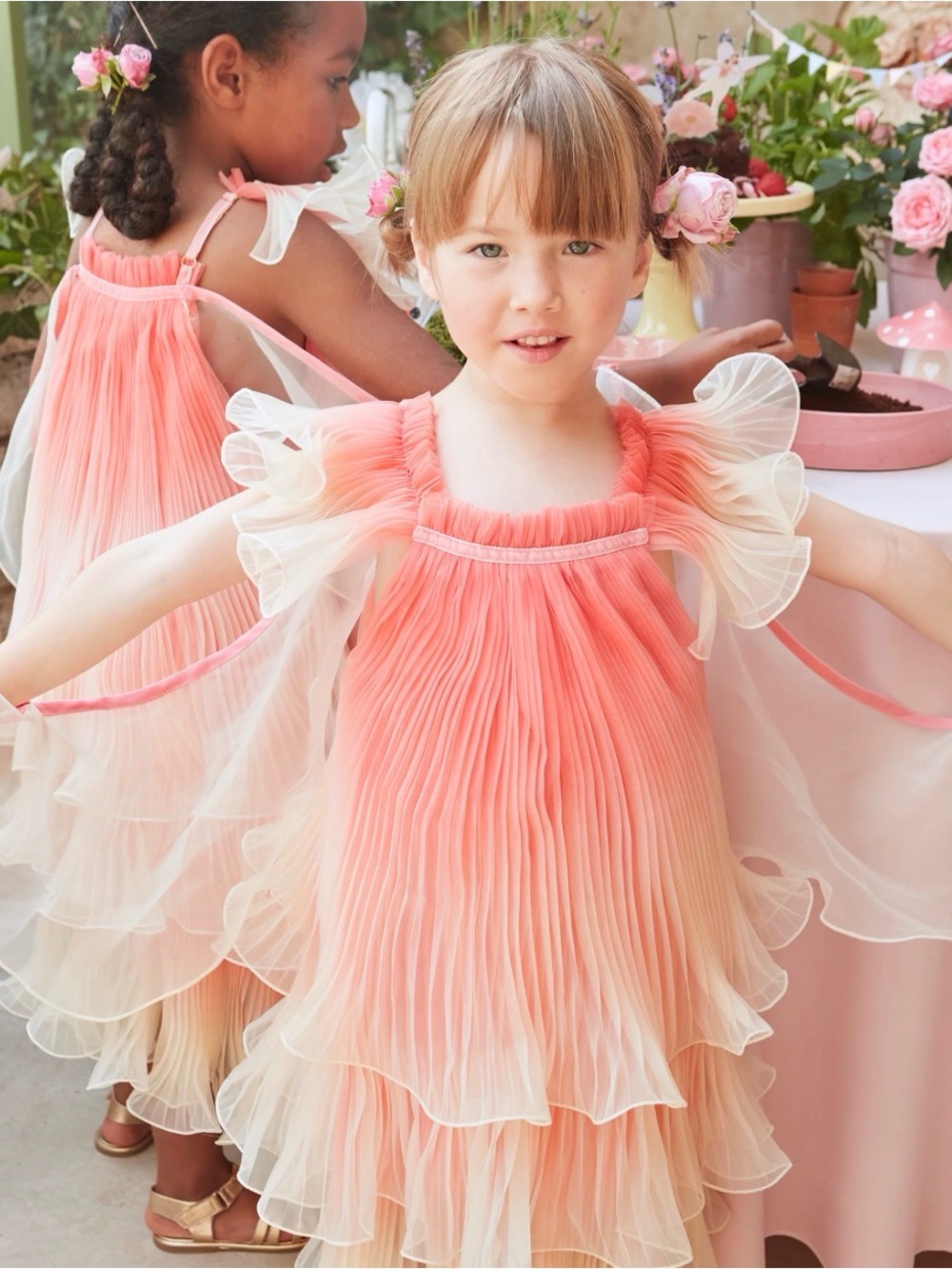 NWT Girls' Coral Ombre Pleated Fairy  Dress • Size 5-6 • Dress Up • Whimsical